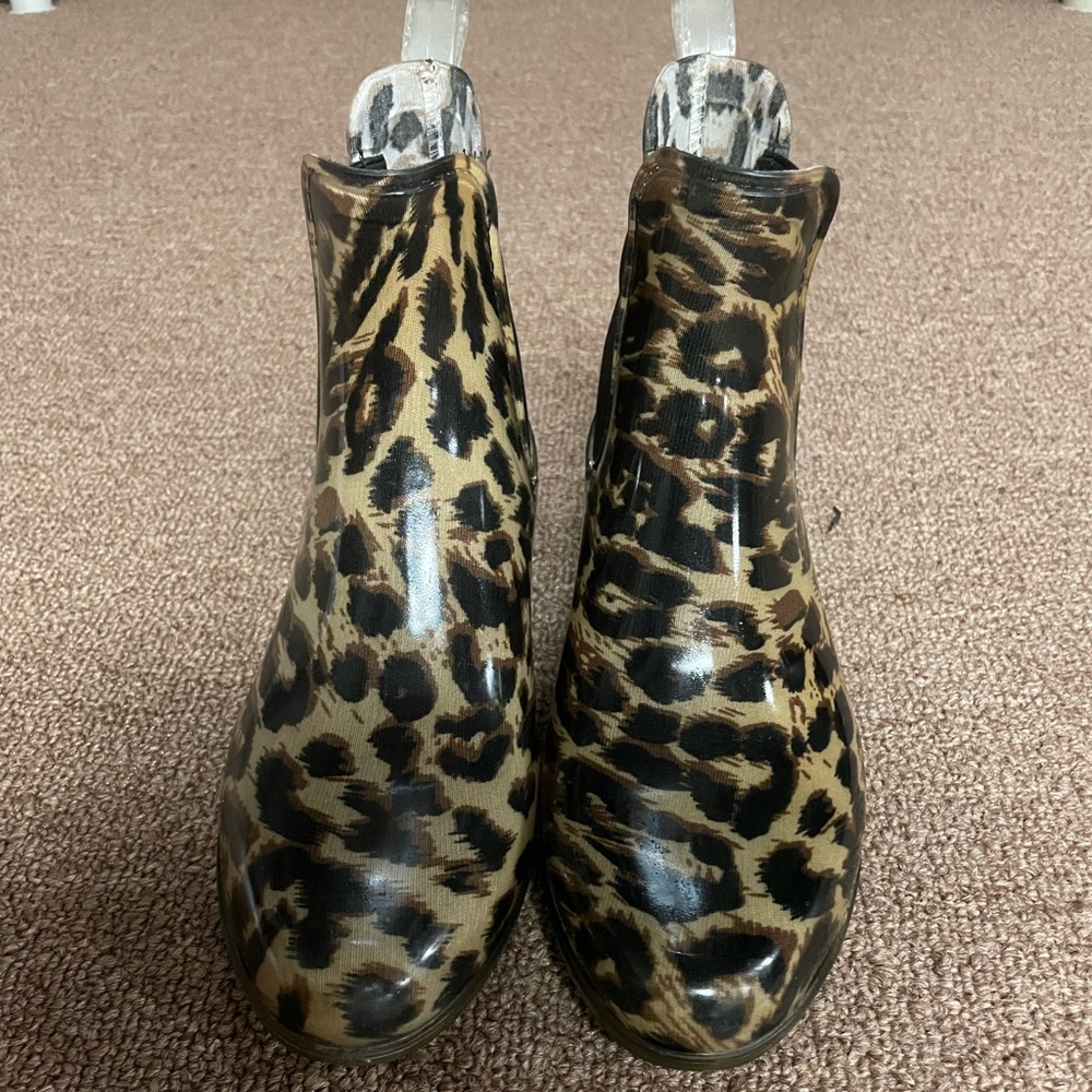 J Crew cheetah ankle rain boot